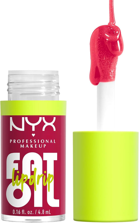 NYX Professional Makeup Lip Gloss, High Shine, Non-Sticky FInish, 12 Hours Hydrating, Fat Applicator, With Squalane, Raspberry and Cloudberry Oils, Fat Oil Lip Drip, Shade: Newsfeed