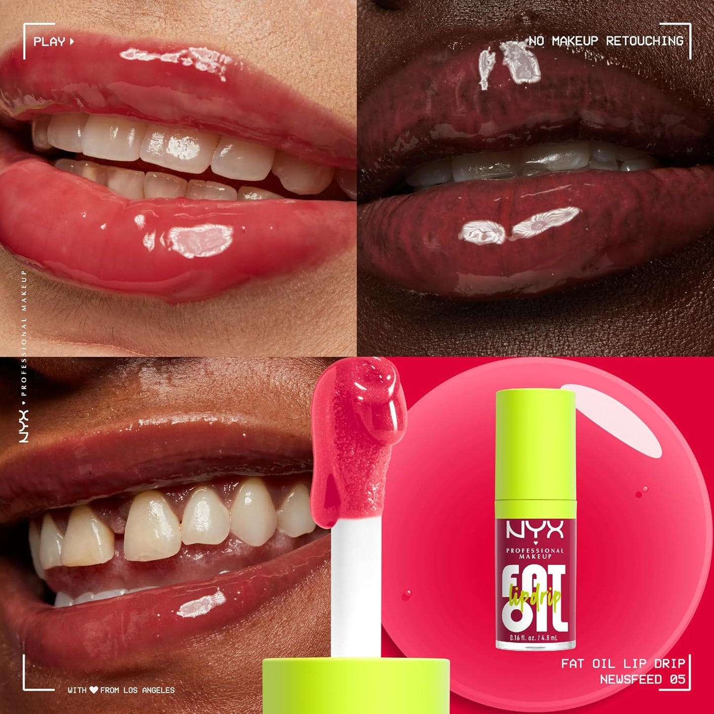 NYX Professional Makeup Lip Gloss, High Shine, Non-Sticky FInish, 12 Hours Hydrating, Fat Applicator, With Squalane, Raspberry and Cloudberry Oils, Fat Oil Lip Drip, Shade: Newsfeed