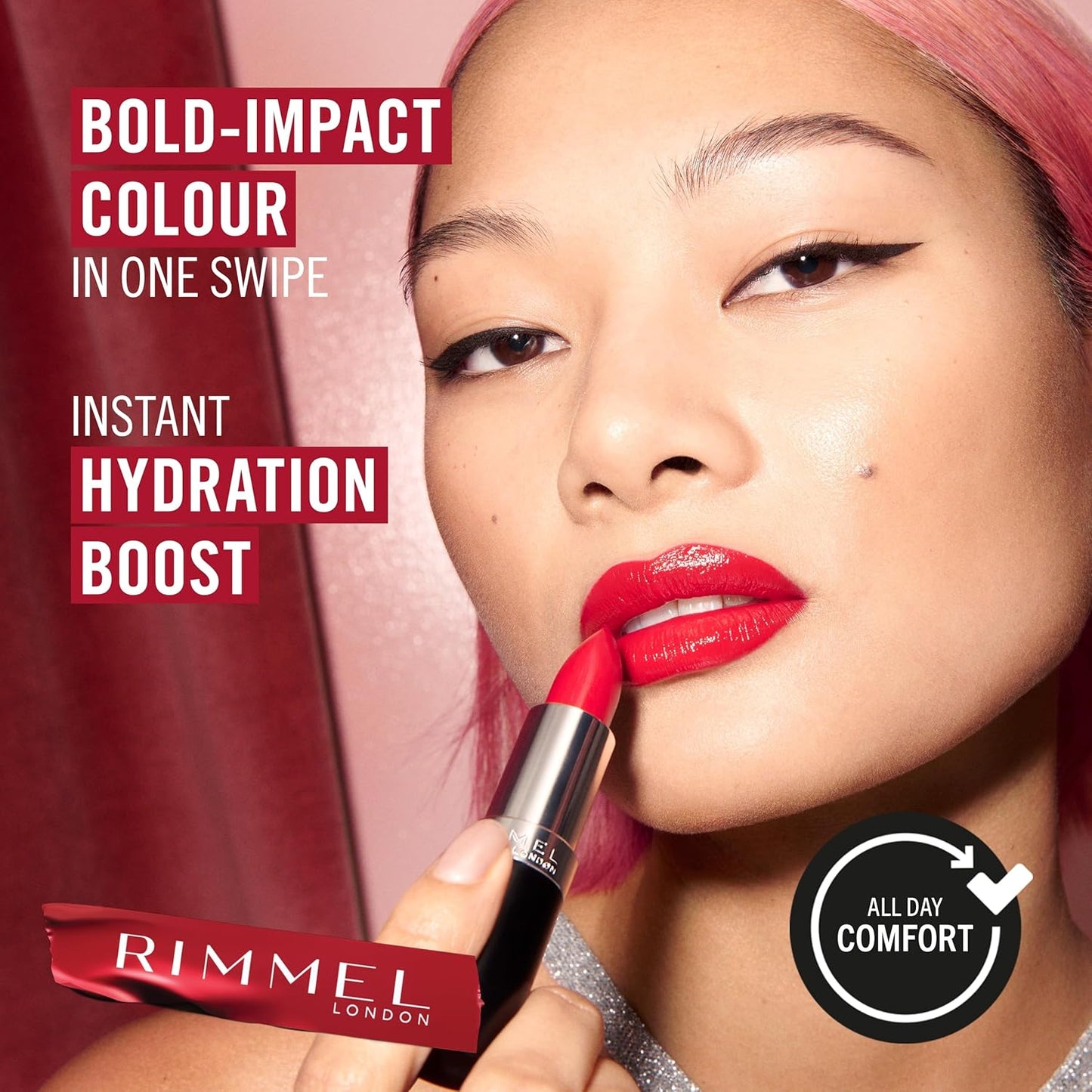 Rimmel Lasting Finish Lipstick 066 Heather Shimmer, Creamy Satin Finish, Long Lasting 8 HR Wear, Comfortable Formula, Rich Pigment